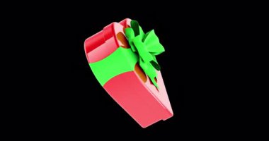 Kırmızı kalp şeklinde hediye kutusu döndürme animasyonu, kusursuz döngü. Şeffaf arkaplanda 3B görüntüleme izole edildi