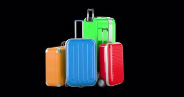 Bagajlar ve bavullar dönüşümlü animasyon, kusursuz bir şekilde çevrilebilir. Şeffaf arkaplanda 3B görüntüleme izole edildi