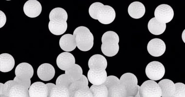 Golf topları düşüyor ve ekranı dolduruyor. Şeffaf arkaplanda 3B canlandırma