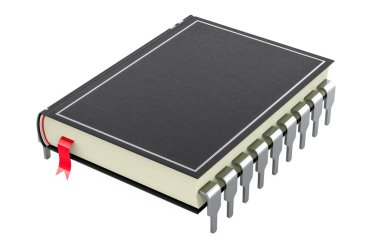 Book with electronic integrated chip. IT education, concept. 3D rendering isolated on white background  clipart