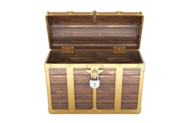 Boş Hazine Sandığı, ön manzara. Beyaz arkaplanda 3B görüntüleme izole edildi