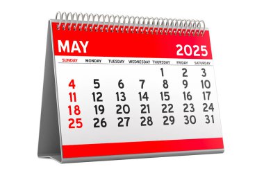 Mayıs 2025 Masa Takvimi, 3D görüntüleme beyaz arkaplan üzerinde izole