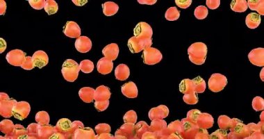 Hurmalar düşüyor ve ekranı dolduruyor. Şeffaf arkaplanda 3B canlandırma