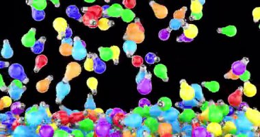 Lamba tutacaklarında kablolar asılı renkli ampuller, şeffaf arkaplanda 3D animasyon