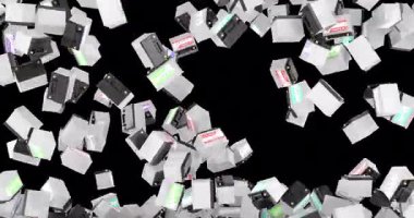 Araba aküleri düşüyor ve ekranı dolduruyor. Şeffaf arkaplanda 3B canlandırma