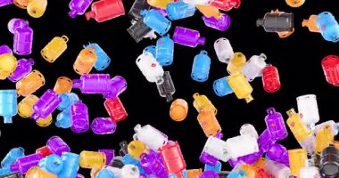 Sıkıştırılmış gazlı renkli gaz tüpleri ekranı dolduruyor. Şeffaf arkaplanda 3B canlandırma