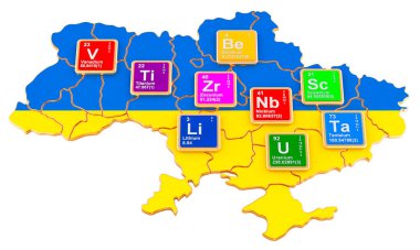 Ukrayna 'daki metal rezervleri, konsept. Beyaz arkaplanda 3B görüntüleme izole edildi