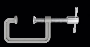 Çelik C-Clamp animasyonu, kusursuz bir şekilde çevrilebilir. Şeffaf arkaplanda 3B görüntüleme