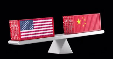 Çin ve ABD ticaret dengesi. Animasyon, kusursuz döngü. Şeffaf arkaplanda 3B görüntüleme izole edildi