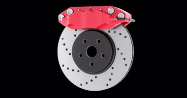 Araba Diski freni ve Caliper dönüşlü animasyon, kusursuz döngü. Şeffaf arkaplanda 3B görüntüleme izole edildi
