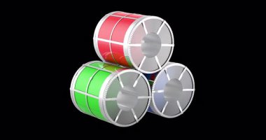 Döndürme animasyonunun etrafında polimer kaplamalı galvanize çelik levha, kusursuz bir şekilde çevrilebilir. Şeffaf arkaplanda 3B görüntüleme izole edildi