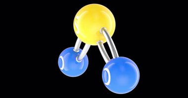 Sülfür Dioksit SO2 molekül modeli. Üç boyutlu Dönen Animasyon, Kusursuz Döngü. Şeffaf arkaplanda 3B görüntüleme izole edildi