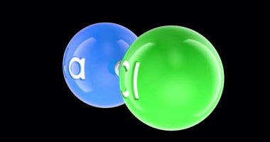 Sodyum Klorür NaCI molekül modeli. Üç boyutlu Dönen Animasyon, Kusursuz Döngü. Şeffaf arkaplanda 3B görüntüleme izole edildi