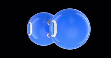 Oksijen, oksijen molekül modeli. Üç boyutlu Dönen Animasyon, Kusursuz Döngü. Şeffaf arkaplanda 3B görüntüleme izole edildi