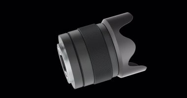 Geniş açılı geniş açılı asal lens, fotoğraf makinesi objektifi dönüyor. 3 boyutlu video animasyonu, kusursuz döngü. Şeffaf arkaplanda 3B görüntüleme izole edildi