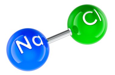 Sodyum klorür NaCI molekül modeli. Beyaz arkaplanda 3B görüntüleme izole edildi 