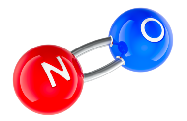 Nitrik oksit molekülü No molekül modeli. Şeffaf arkaplanda 3B görüntüleme izole edildi
