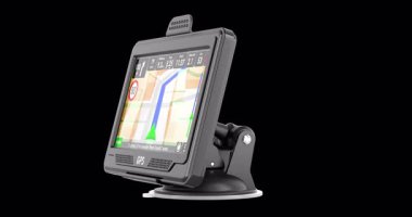 Araba GPS yön bulucu, hareketli, kusursuz döngü. Şeffaf arkaplanda 3B görüntüleme izole edildi