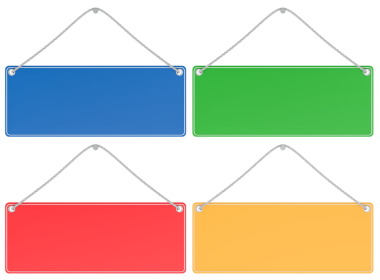 Farklı renklerde boş dikdörtgen panolar, ön manzara. Şeffaf arkaplanda 3B görüntüleme izole edildi