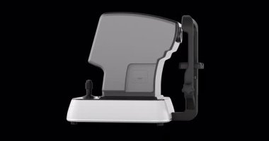 Otomatik fraktör optalmik cihaz döndürme animasyonu, kusursuz bir şekilde çevrilebilir. Şeffaf arkaplanda 3B görüntüleme izole edildi