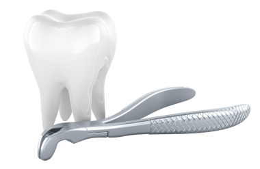 Diş ve diş kıskacı. Diş çıkarma, konsept. Şeffaf arkaplanda 3B görüntüleme izole edildi