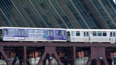 Chicago El treni köprüden reklamla geçiyor. 