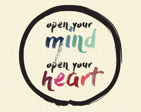 Calligraphie Ouvrez Votre Esprit Ouvrez Votre Cœur Inspirational Motivation Quote — Image vectorielle