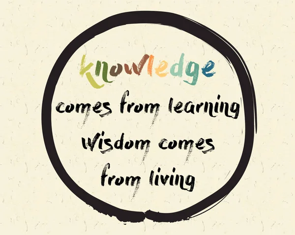 Каліграфія Знання Походить Від Навчання Мудрості Походить Від Життя Натхненна — стоковий вектор