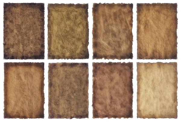 Collection Set Old Parchment Paper Sheet Vintage Aged Texture Isolated — Stock Photo, Image