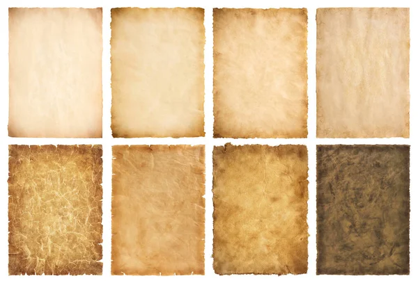 stock image collection set old parchment paper sheet vintage aged or texture isolated on white background.