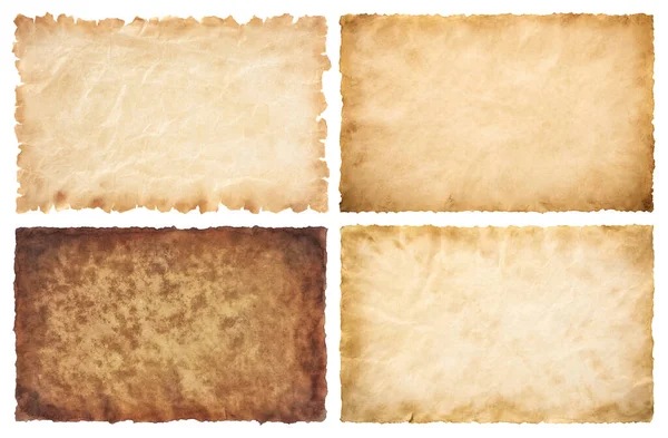 Koleksiyon Eski Parşömen Kağıdını Beyaz Arkaplan Üzerinde Yaşlandırılmış Izole Edilmiş — Stok fotoğraf