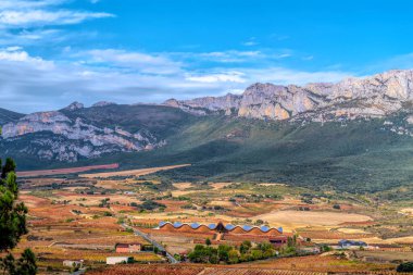 Dağlar Laguardia İspanya 'yı Rioja bölgesindeki bir köyden görüyorlar
