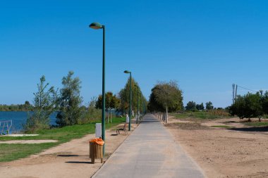 Camino del Ebro path near new bridge, Lo Passador, Ebro Delta, Tarragona, Catalonia, Spain