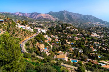 Mijas Pueblo İspanya manzarası ünlü beyaz köyden evlere ve Endülüs dağlarına