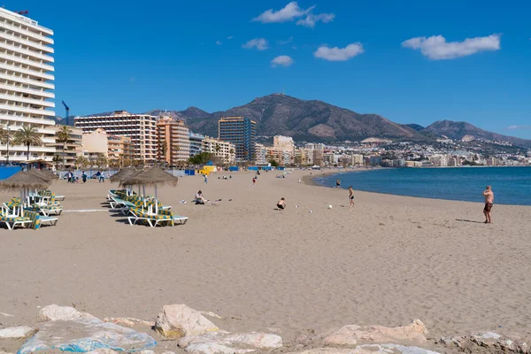 stock image Playa de los Boliches one of the beautiful sandy beaches by the Mediterranean in Fuengirola, Spain, Costa Del Sol on Monday 27th February 2023