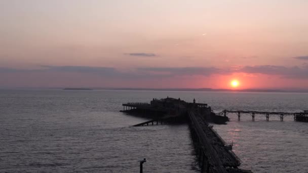 日落威斯顿 超级野马伯恩贝克老码头Somerset英国 — 图库视频影像