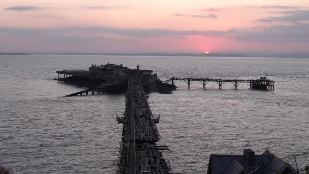 Birnbeck Pier Weston Super Mare Sunset Sun Disappearing Somerset — Stock Video