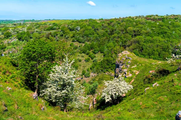 チェダー渓谷の片側からもう一方のサマセットイングランドへの眺めイギリスの緑豊かなイングランドの田舎 — ストック写真