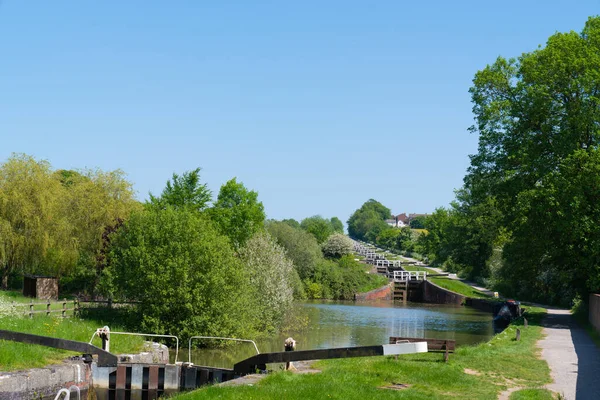 Kennet Avon Canal Devizes Caen Multiple Lock Gate Wiltshire Anglia — Stock Fotó
