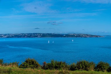 Brixham kıyı manzarası Berry Head 'den Torbay İngiltere' ye