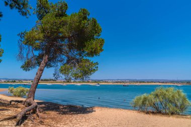 Tavira Adası kuzey manzaralı Tavira kasabası Algarve Portekiz mavi deniz manzaralı
