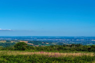 Quantock Hills 'in Somerset kırsal manzarası ve İngiltere Taunton' a doğru yeşil alanlar.