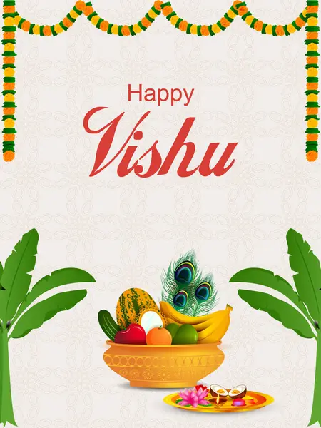 Vector Illustration Vishu Hindu Holiday Religious Festival Background Happy New Stock Vector