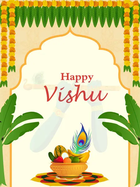 Vector Ilustración Vishu Fiesta Hindú Festival Religioso Fondo Para Feliz Vector De Stock