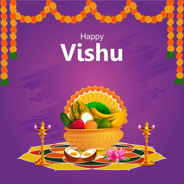 Vektor Illustration Von Vishu Hinduistischer Feiertag Religiöser Hintergrund Für Das Stockvektor
