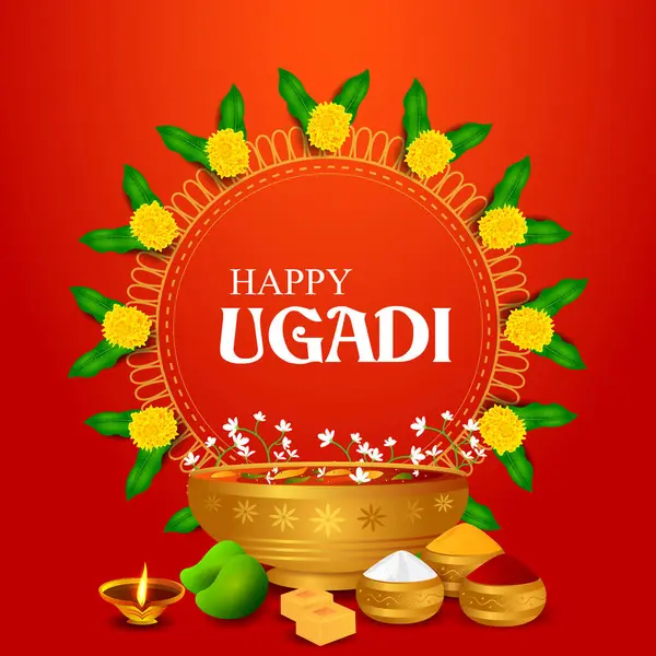 Διανυσματική Απεικόνιση Του Happy Ugadi Εορταστικό Θρησκευτικό Φεστιβάλ Φόντο Για Royalty Free Εικονογραφήσεις Αρχείου