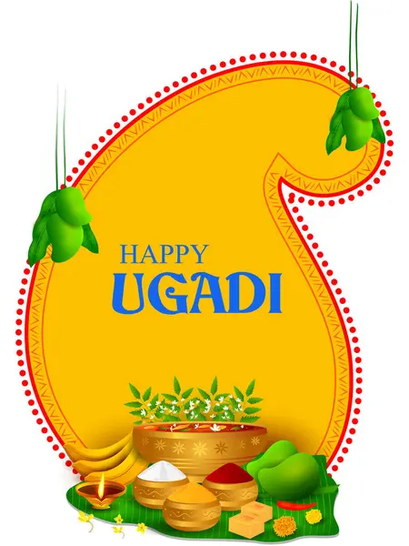 Διανυσματική Απεικόνιση Του Happy Ugadi Εορταστικό Θρησκευτικό Φεστιβάλ Φόντο Για Διανυσματικά Γραφικά