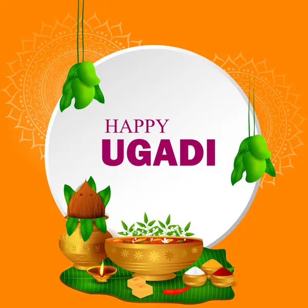 Διανυσματική Απεικόνιση Του Happy Ugadi Εορταστικό Θρησκευτικό Φεστιβάλ Φόντο Για Διανυσματικά Γραφικά