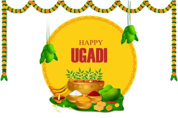 Διανυσματική Απεικόνιση Του Happy Ugadi Εορταστικό Θρησκευτικό Φεστιβάλ Φόντο Για Royalty Free Διανύσματα Αρχείου