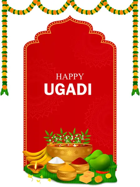 Vector Illustration Happy Ugadi Holiday Religious Festival Background Happy New Stock Illustration
